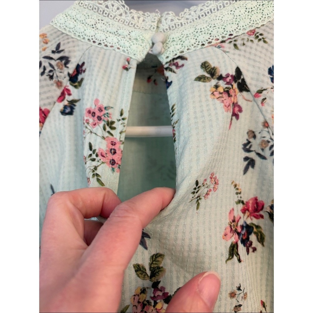 HEMANT & NANDITA Mint Green Floral Lace-Trim Peplum Top Bohemian hippie medium - Picture 4 of 9